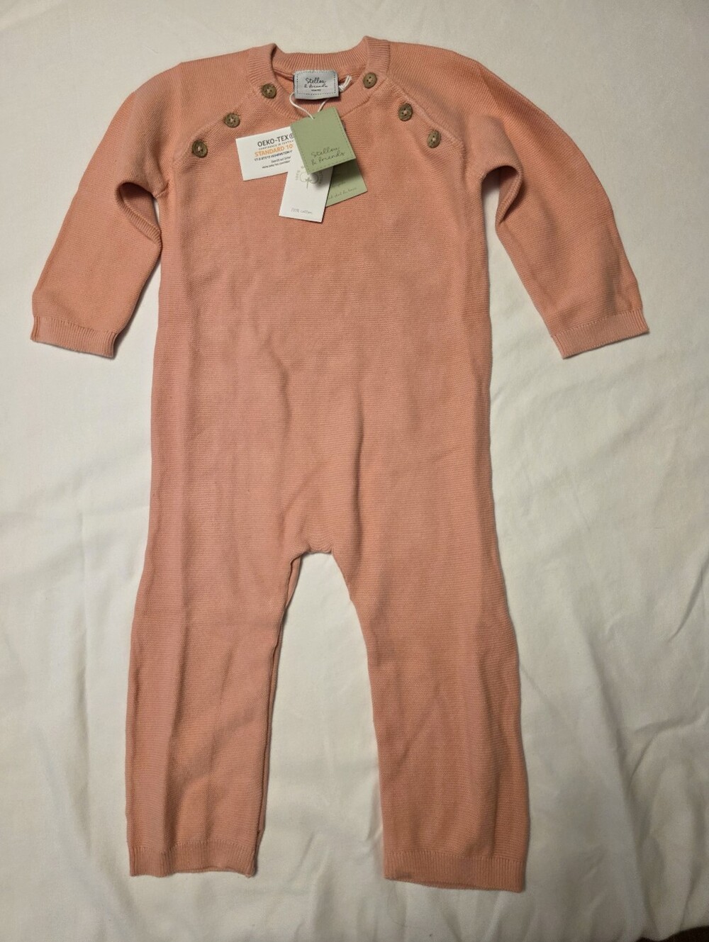 Organic Cotton Peach Knit Kids One-Piece Romper - Soft Long Sleeve 18 - 24 month